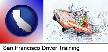 a student driver and a driving instructor in San Francisco, CA